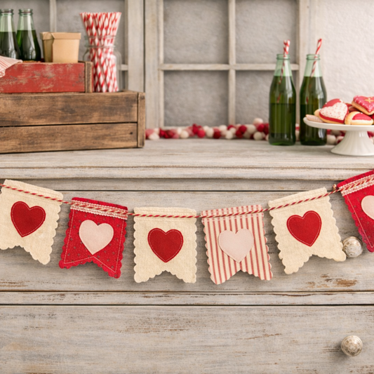 Soda Pop Shop Sweetheart Vintage Fabric Valentine Banner