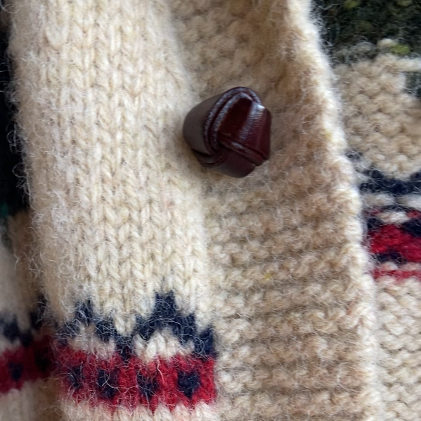 Vintage L.L. Bean Hand-Knit Wool Cardigan – Reindeer & Pine Trees