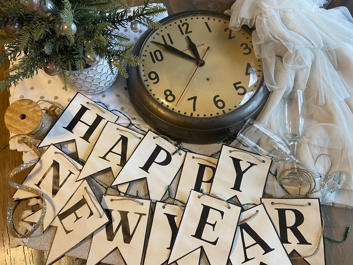 Happy New Year Vintage-Inspired Paper Pennant Banner Digital Download