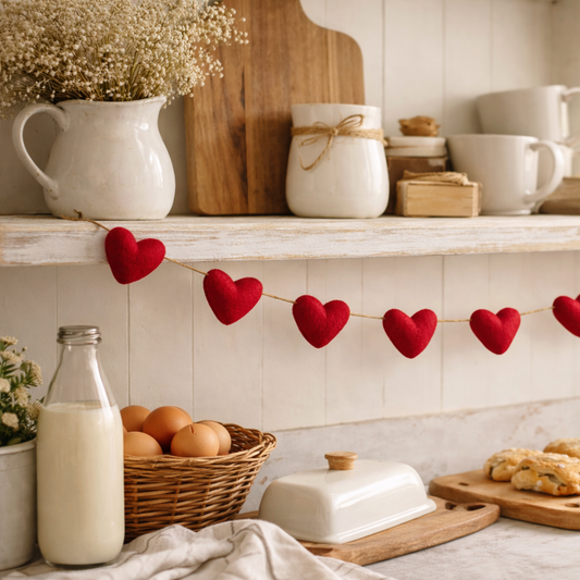 Classic Red Felt Heart Garland-4ft
