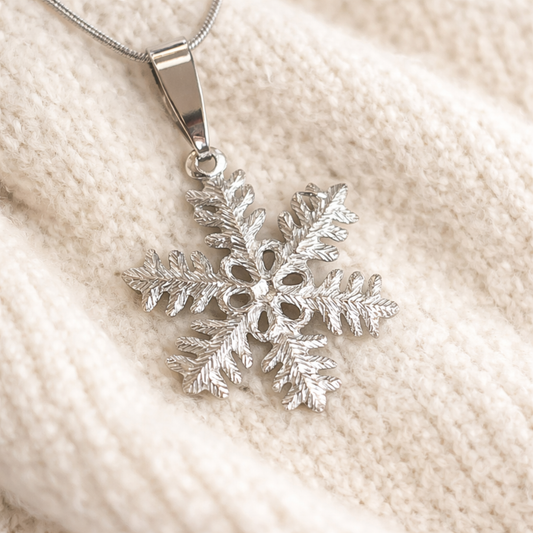 Small Pewter Snowflake Pendant w/ 26" Adjustable Rhodium Chain