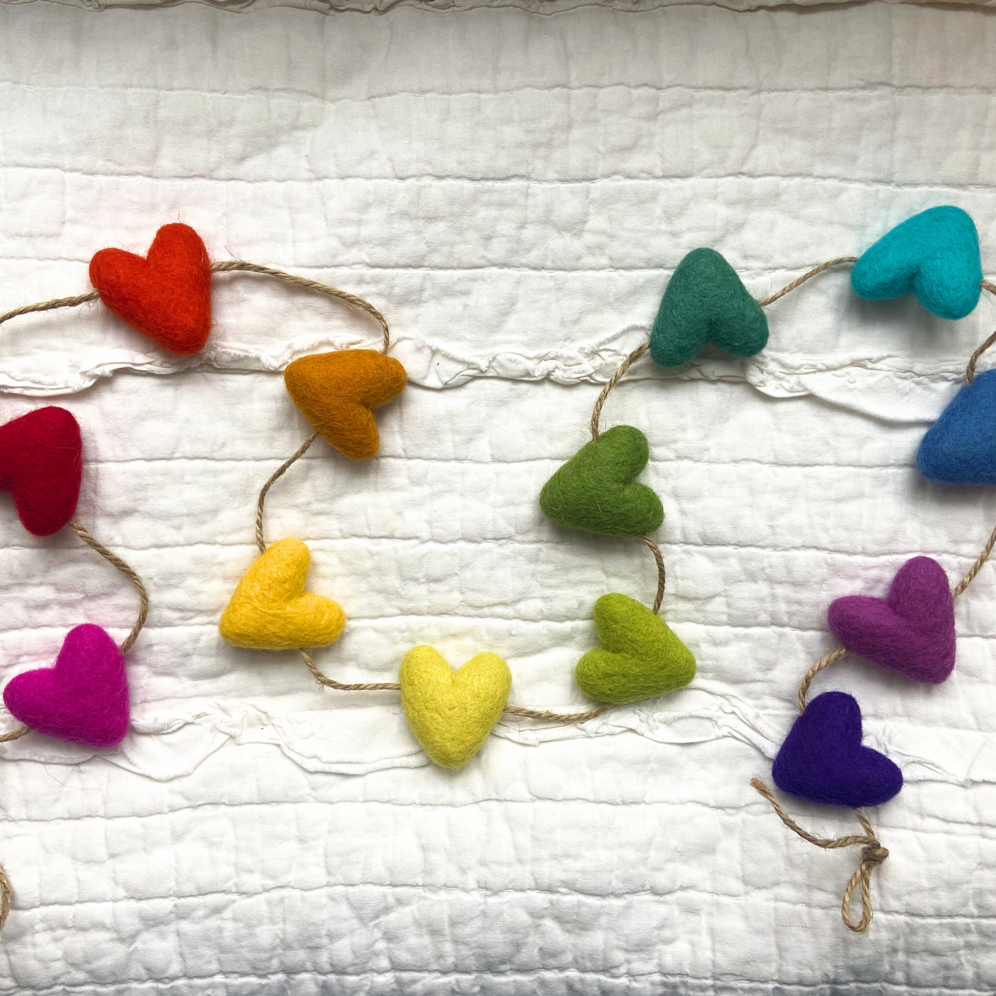 Rainbow Felted Wool Heart Garland 4ft-St.Patrick’s Day Decor