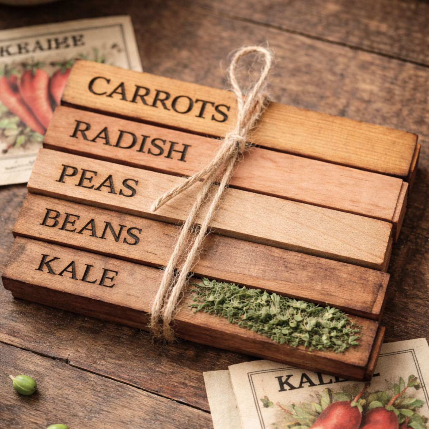 Early Spring Vegetables Heirloom Garden Markers from Reclaimed Wood-set of 5