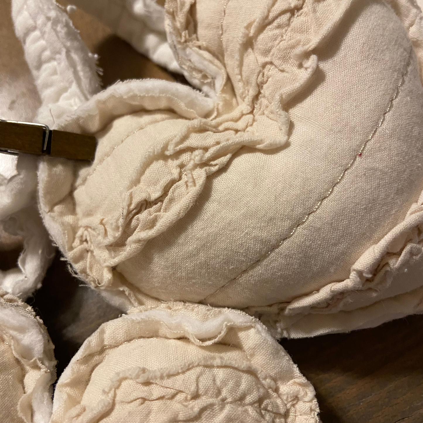 Ruffle Quilted Heart Garland Vintage Cream Quilt-4 ft