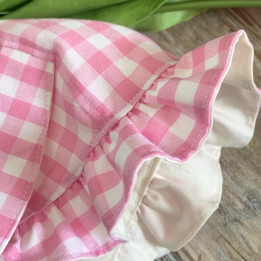 Pink Gingham Spring Baby Bonnet w/Bunny Ears