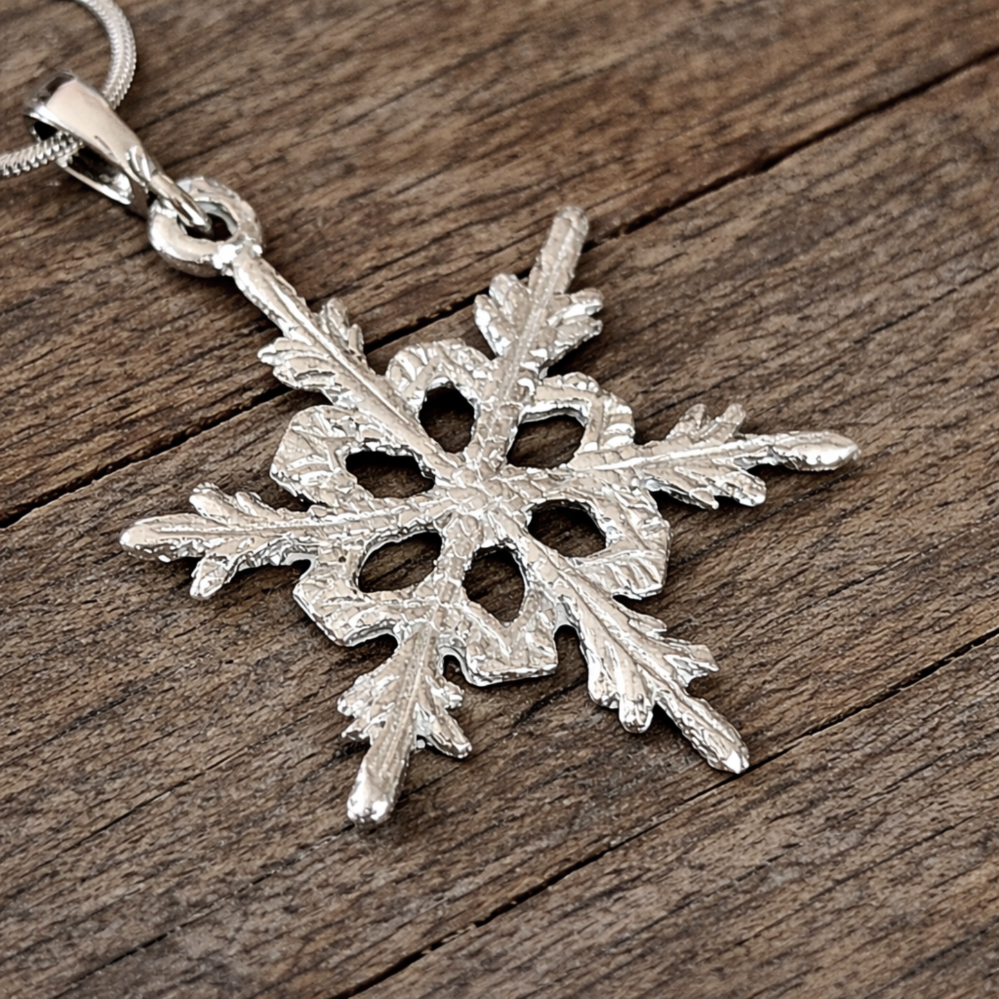 Small Pewter Snowflake Pendant w/ 26" Adjustable Rhodium Chain