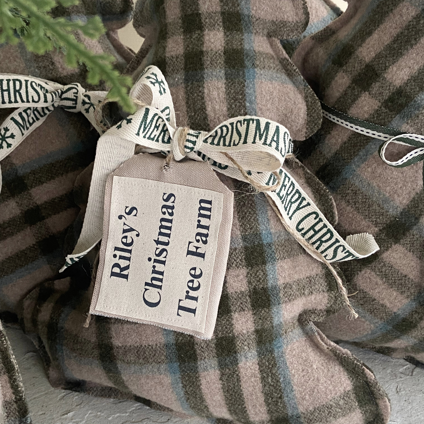 Vintage Plaid Christmas Tree Farm Pillows w/ custom tag