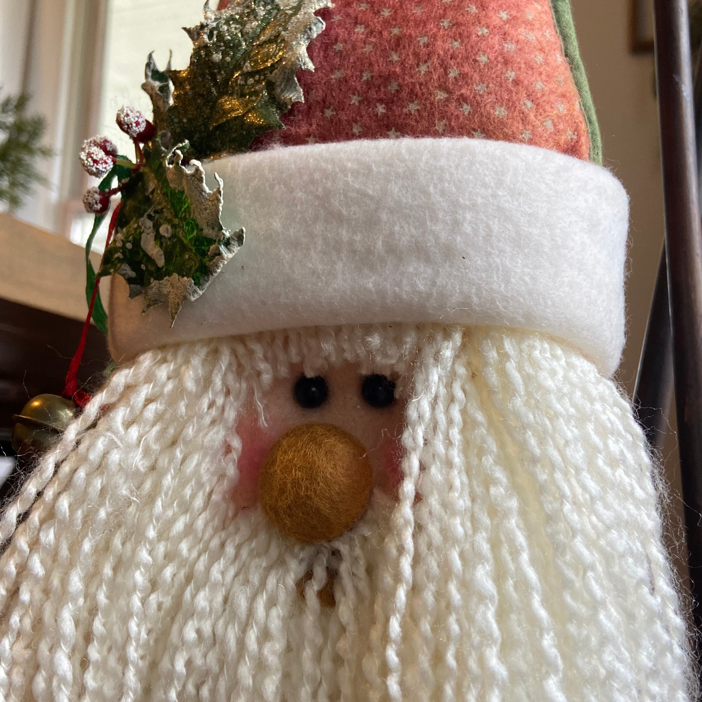 Vintage Door Hanger-Santa w/holly