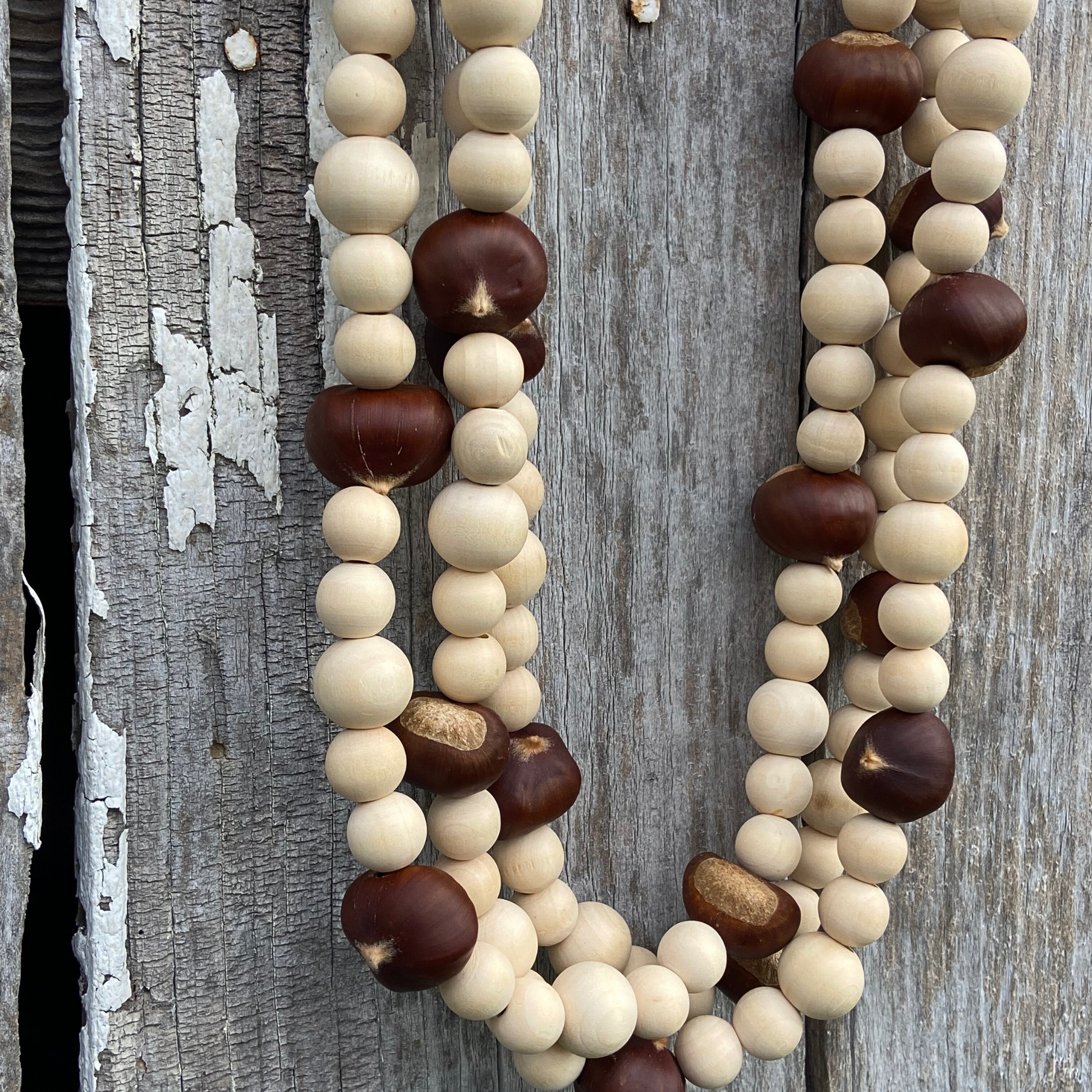 Rustic Dried Chestnut and Wood Bead Handmade Holiday Garland - Unique – In  Sky Blue Pink LLC