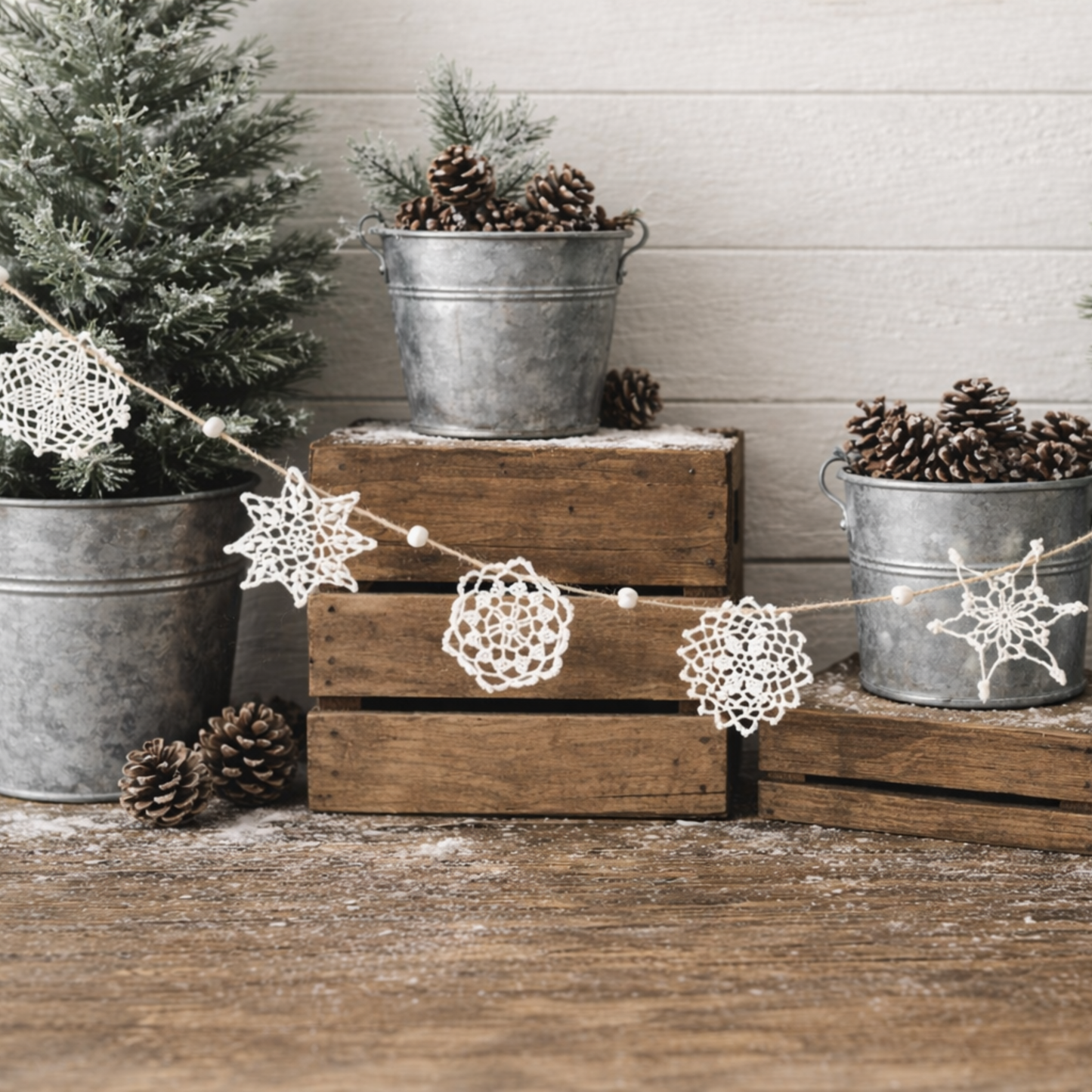 Vintage Crocheted Snowflake Garland-4ft