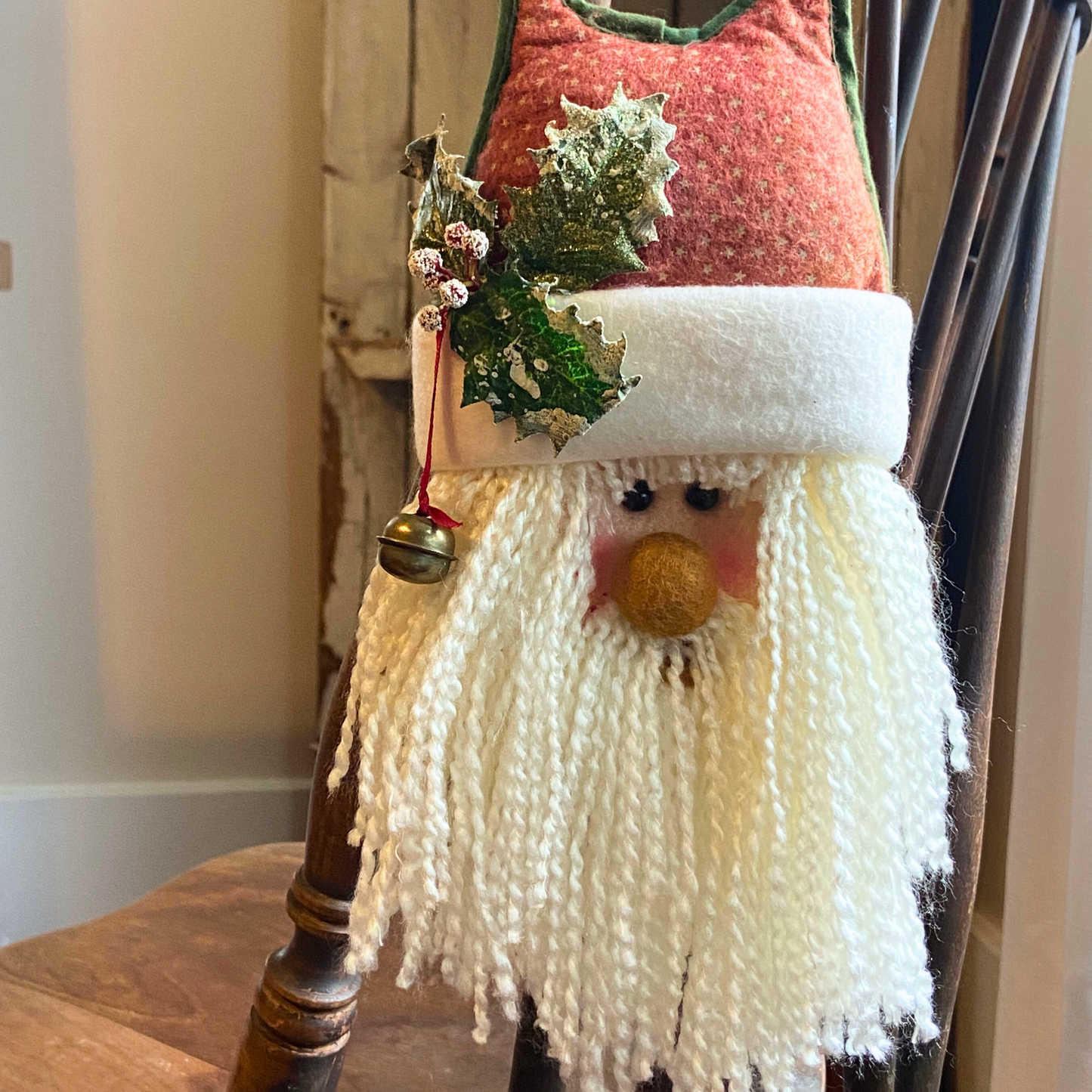 Vintage Door Hanger-Santa w/holly