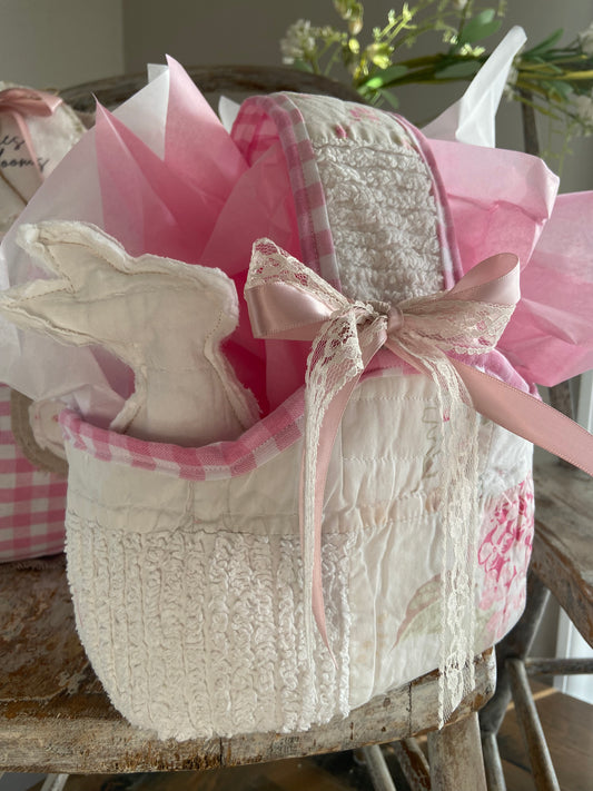 Pink & White Gingham Quilted Easter Basket