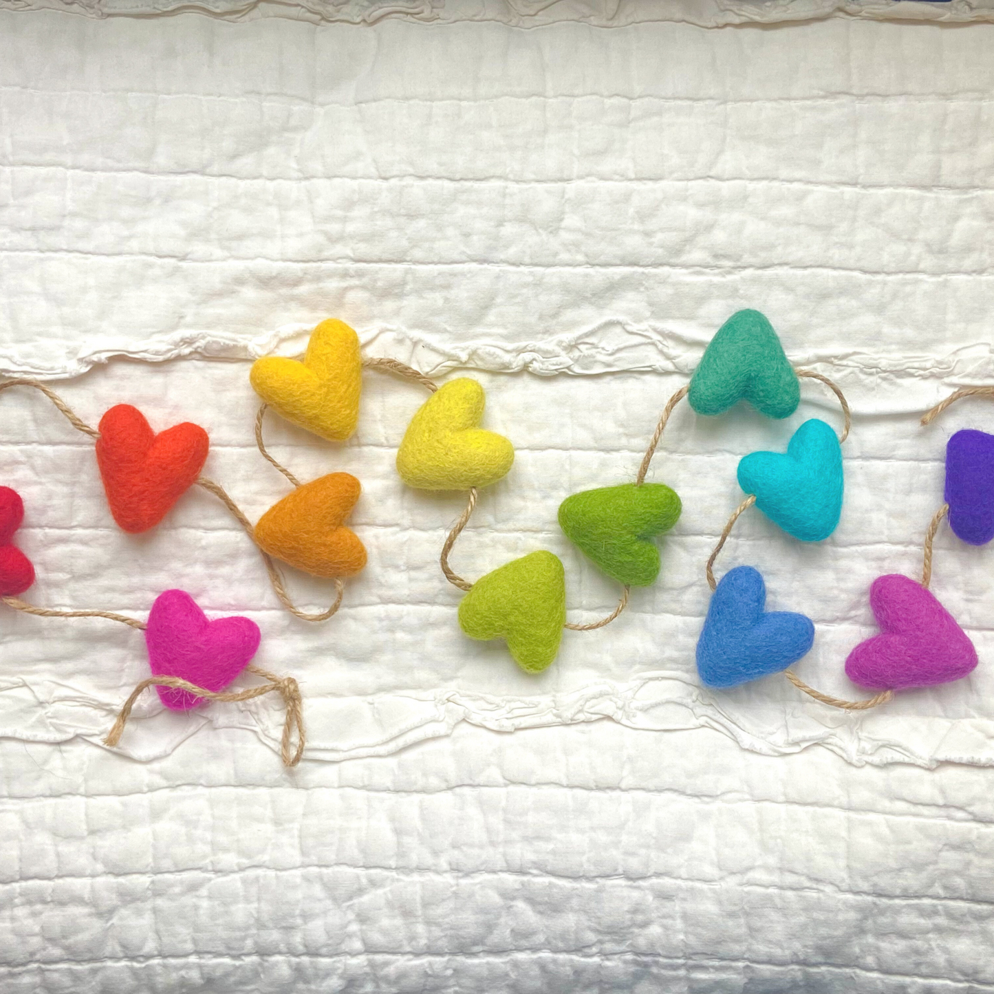 Rainbow Felted Wool Heart Garland 4ft-St.Patrick’s Day Decor