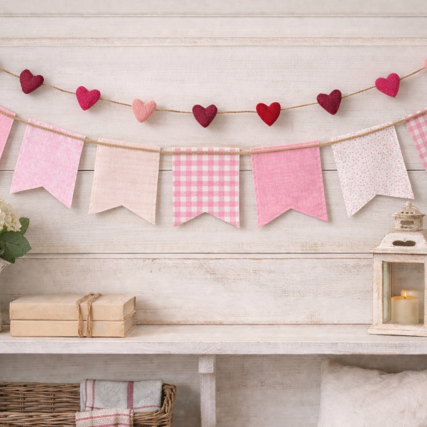 Shades of Pink Valentine Fabric Banner – 4 ft