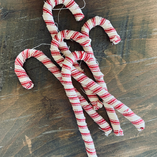 Fabric Wrapped Candy Canes in Red Striped Ticking