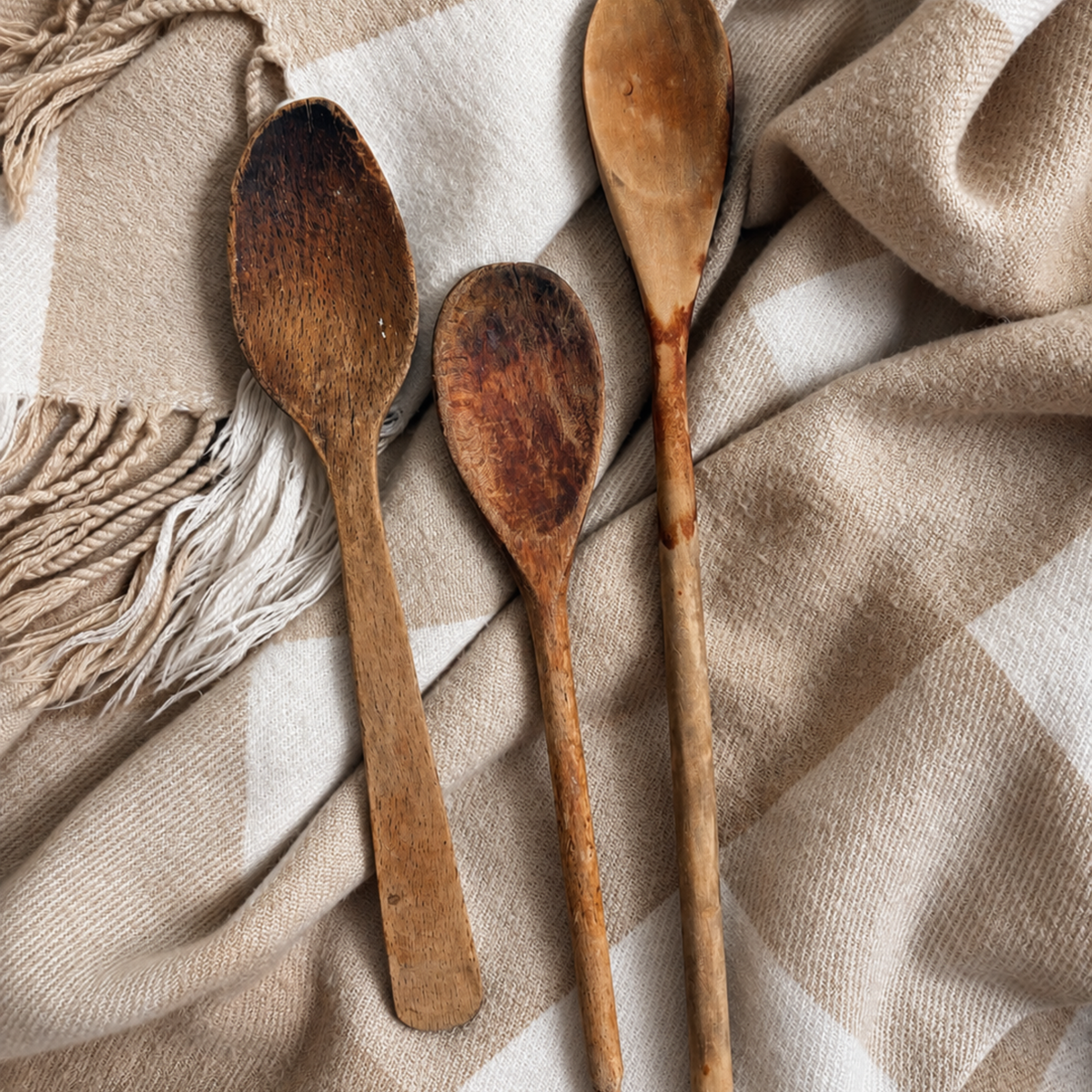 Gathered Vintage Wooden Spoons Set of 3