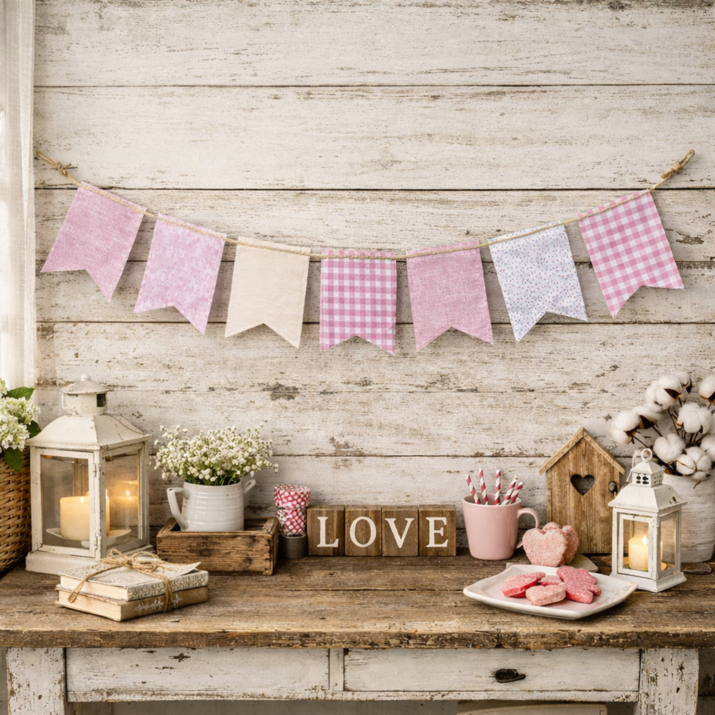 Shades of Pink Valentine Fabric Banner – 4 ft