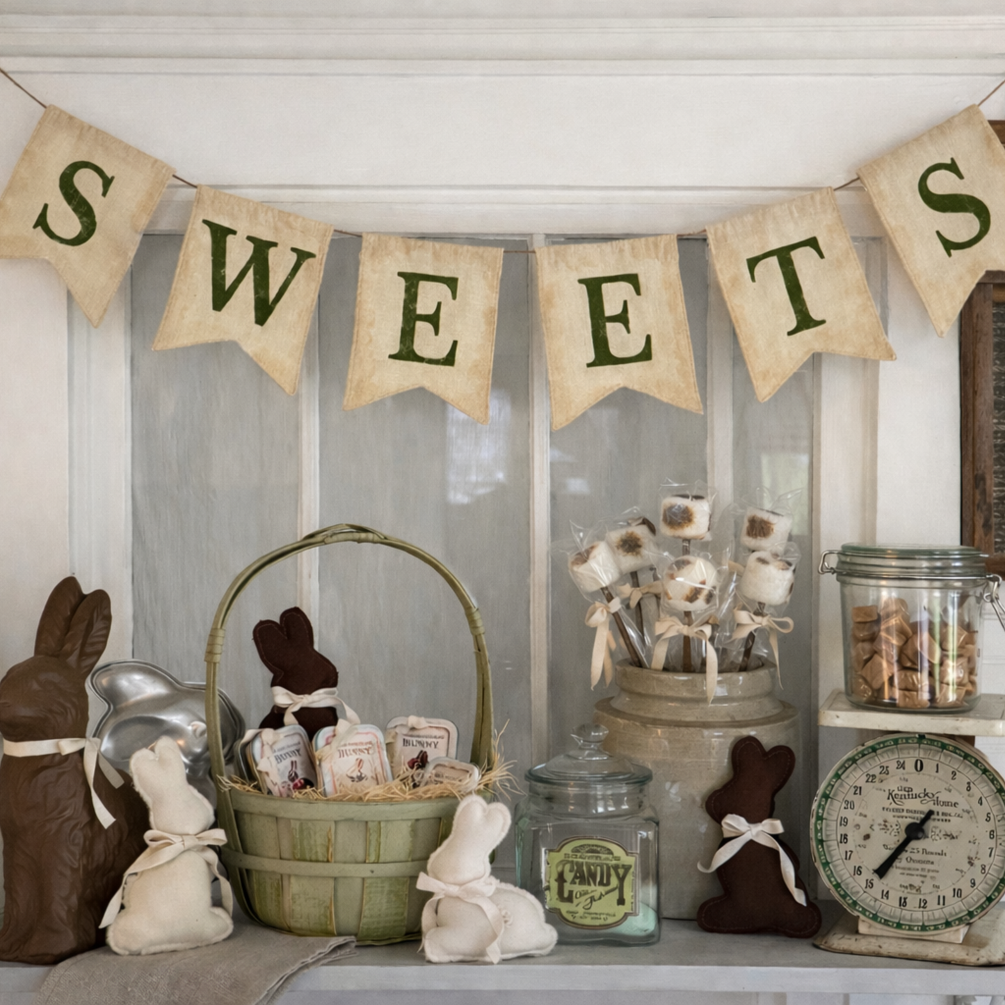 Vintage “SWEETS” Banner – Farmhouse Hand-Painted Canvas Pennant