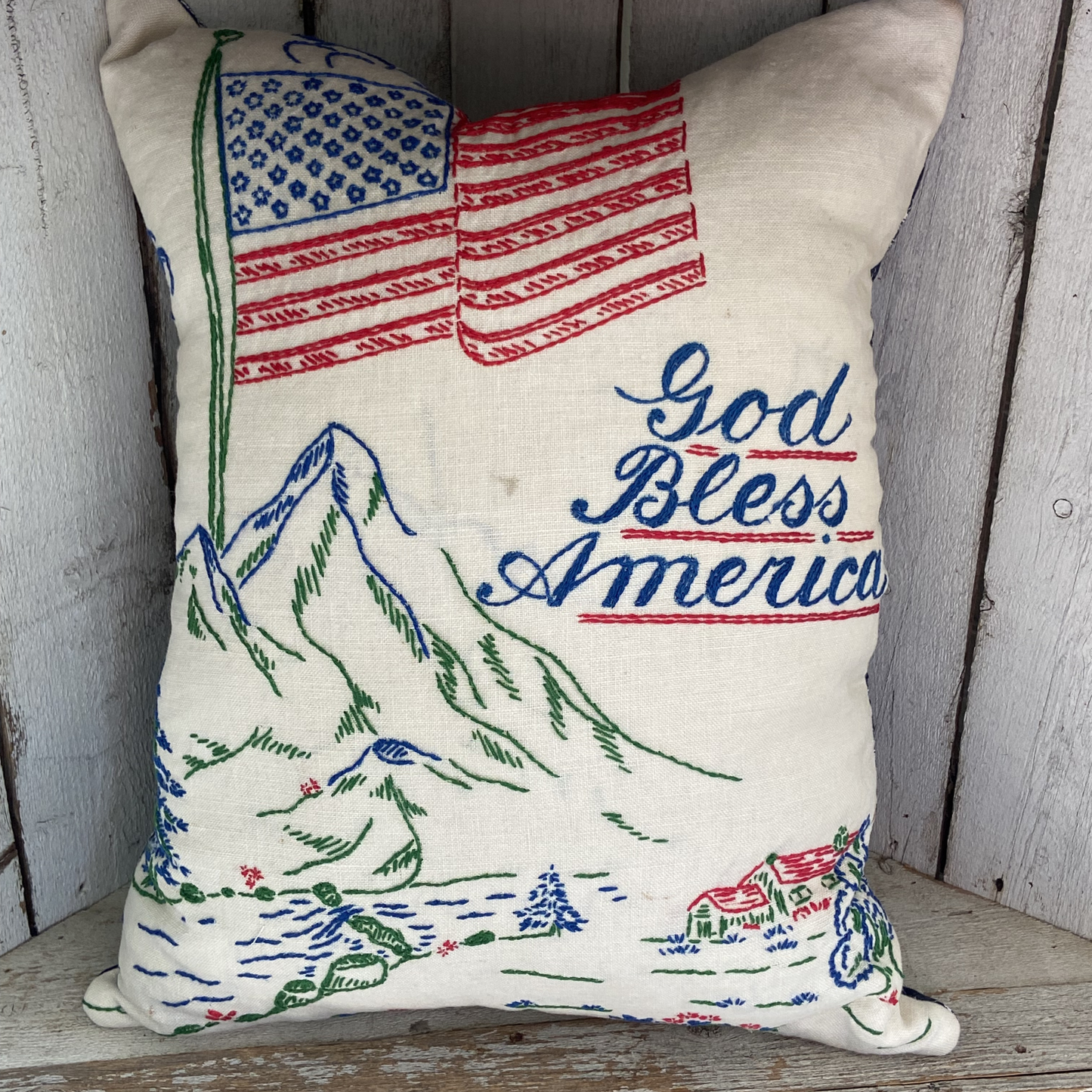 God Bless America Vintage Linen Pillow