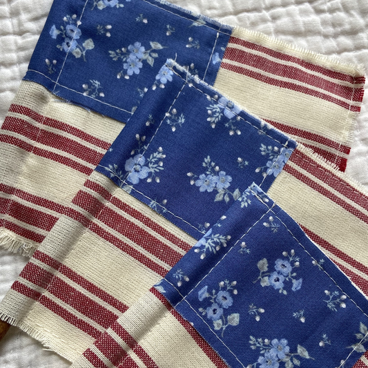 Handmade Americana Fabric Flags – Set of 3 – Vintage Patriotic 4th of July Farmhouse Decor