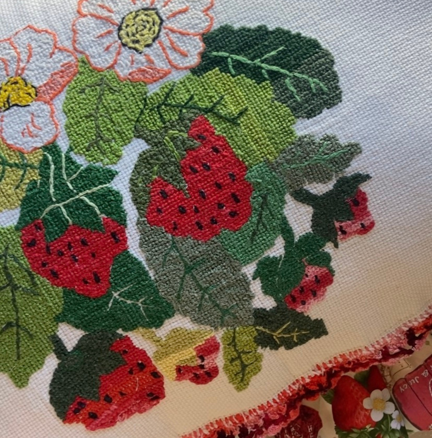 Vintage Strawberry Tapestry Pillow-One of a Kind Farmhouse Textile