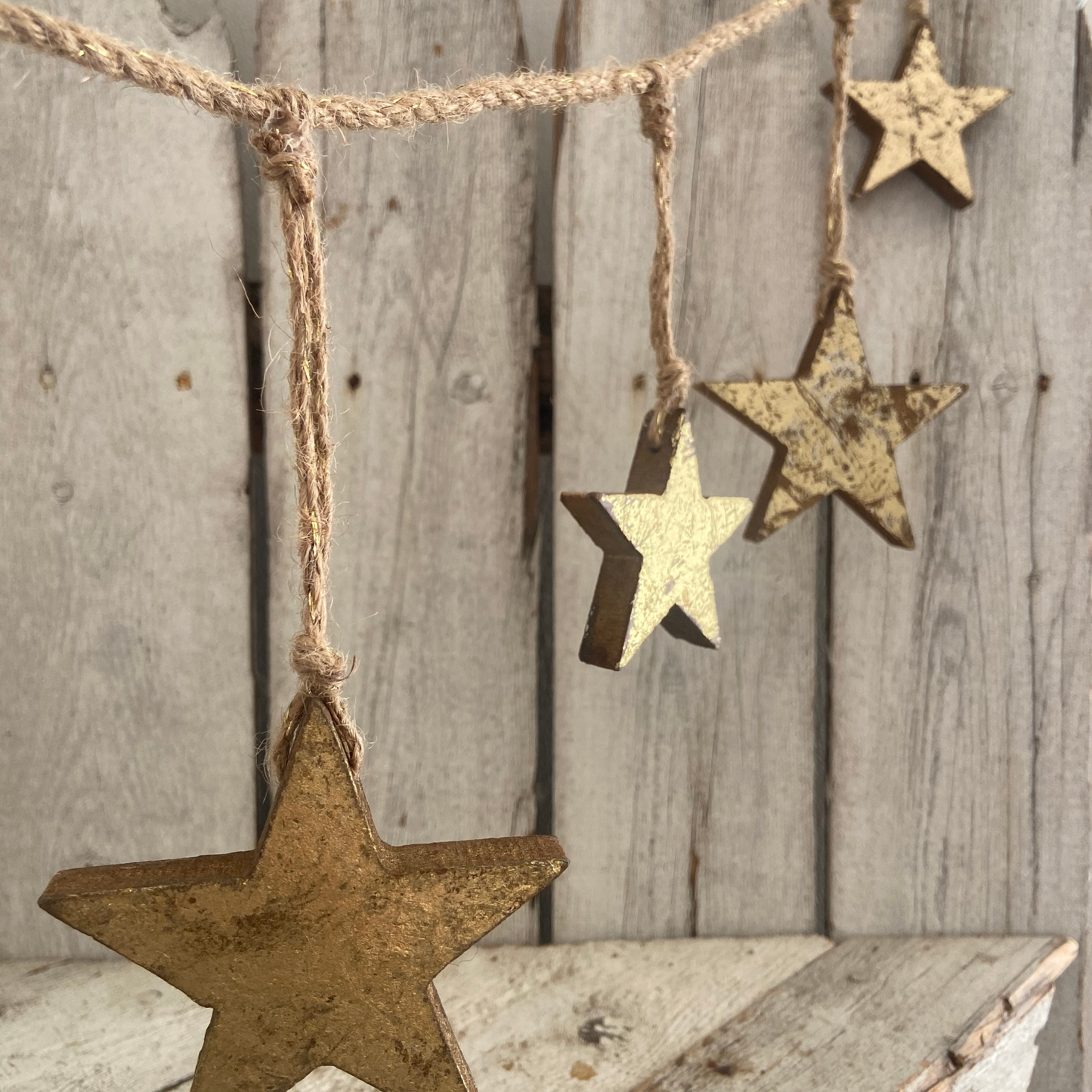 Gold Metallic Stars Garland on Jute Twine-6ft