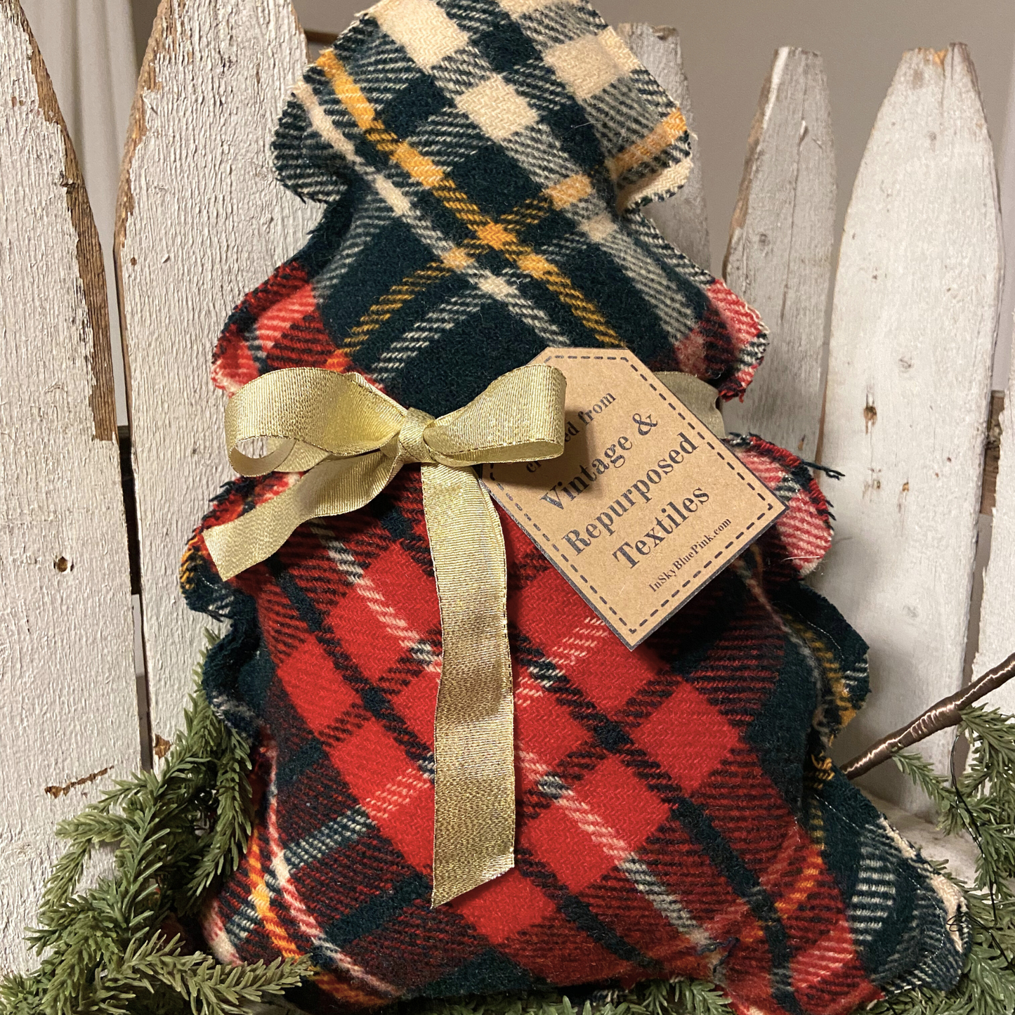 Vintage Wool Plaid Christmas Tree Pillows