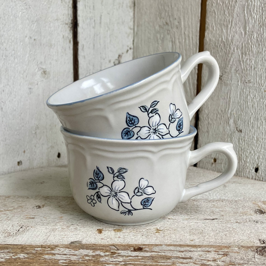 Vintage Covington Blue Floral Stoneware Cups – Set of 2