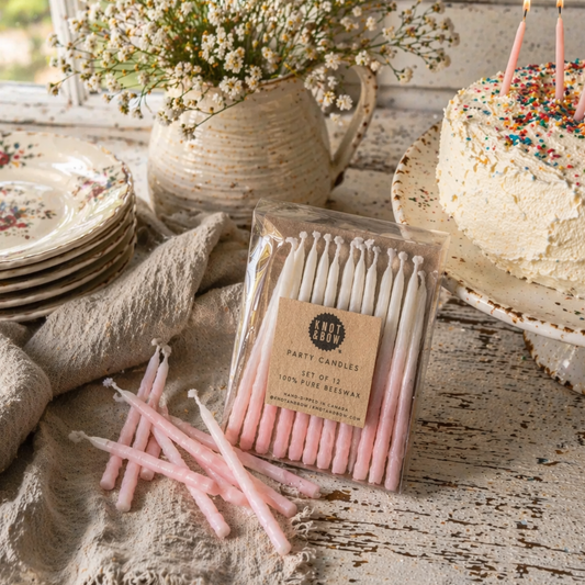 Pink Hand-Dipped Beeswax Birthday Candles - Set of 12