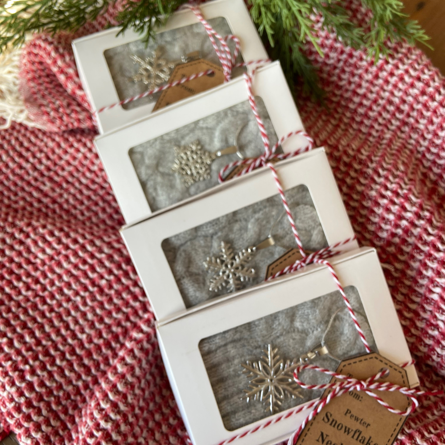 Small Pewter Snowflake Pendant w/ 26" Adjustable Rhodium Chain