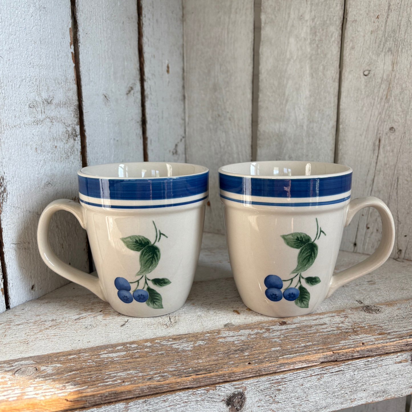 Vintage L.L.Bean Blueberry Stoneware Mug Set (2)-retired