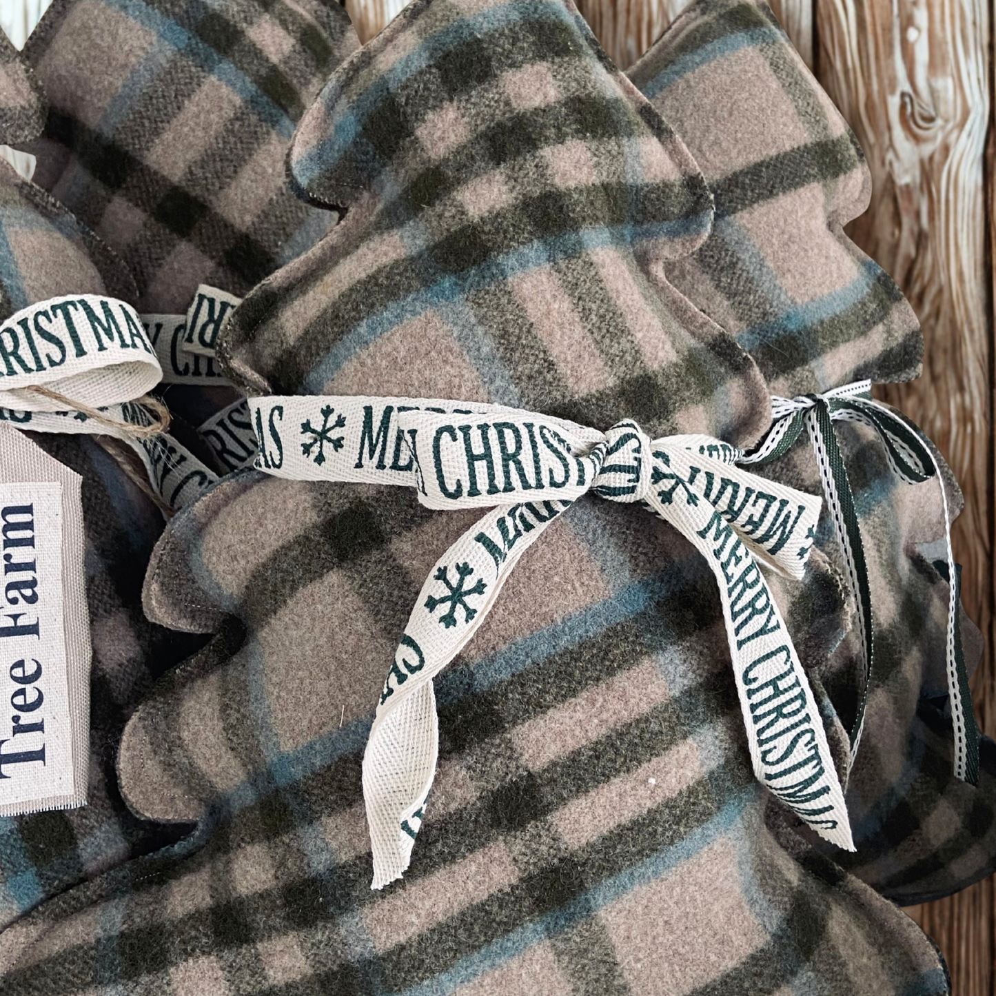 Vintage Plaid Christmas Tree Farm Pillows w/ custom tag
