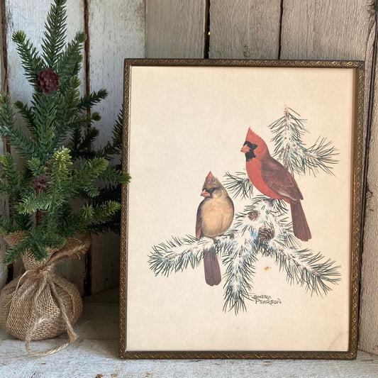Vintage Winter Birds Watercolor-8 x10