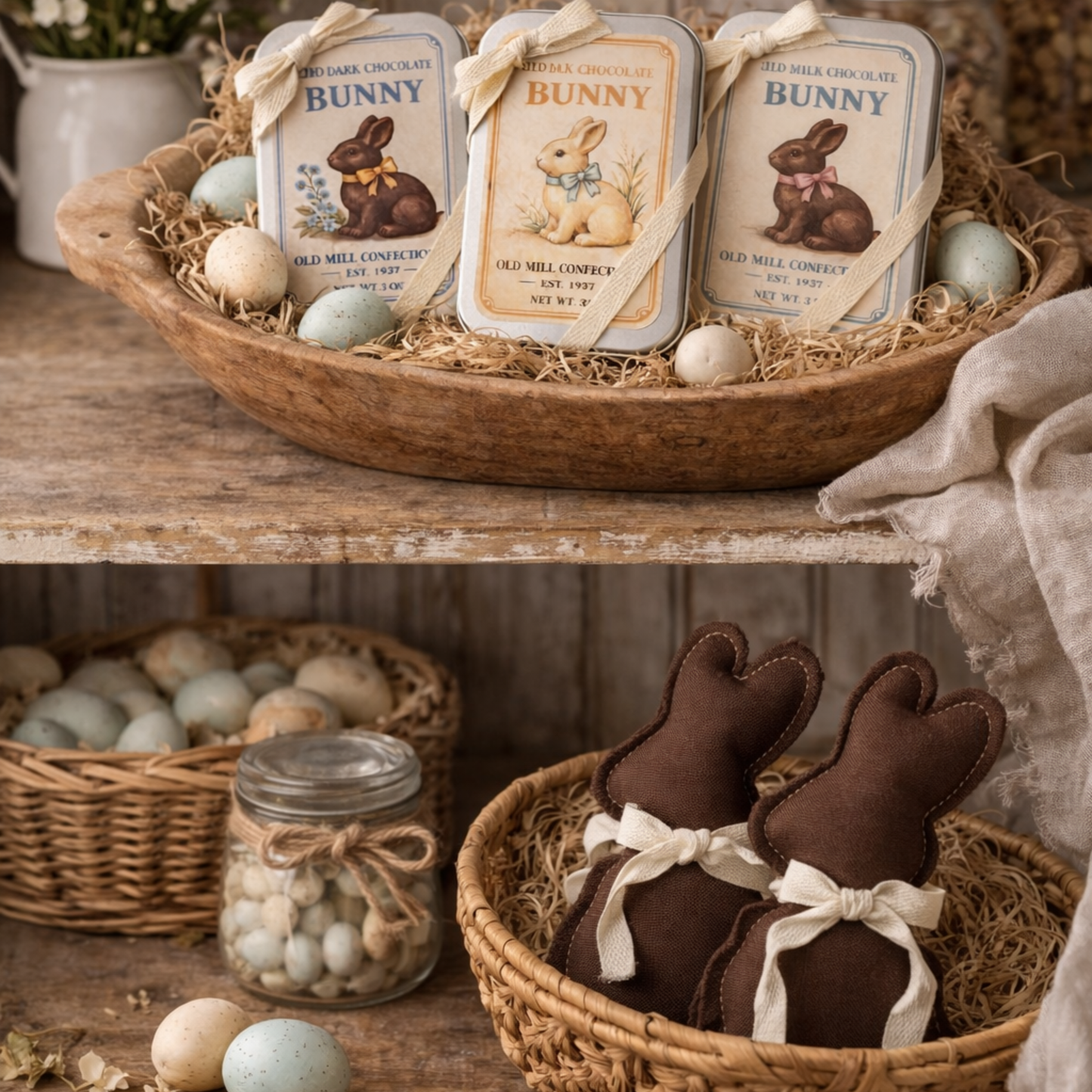 Vintage Easter Bunny Chocolate Tin-Set of 3