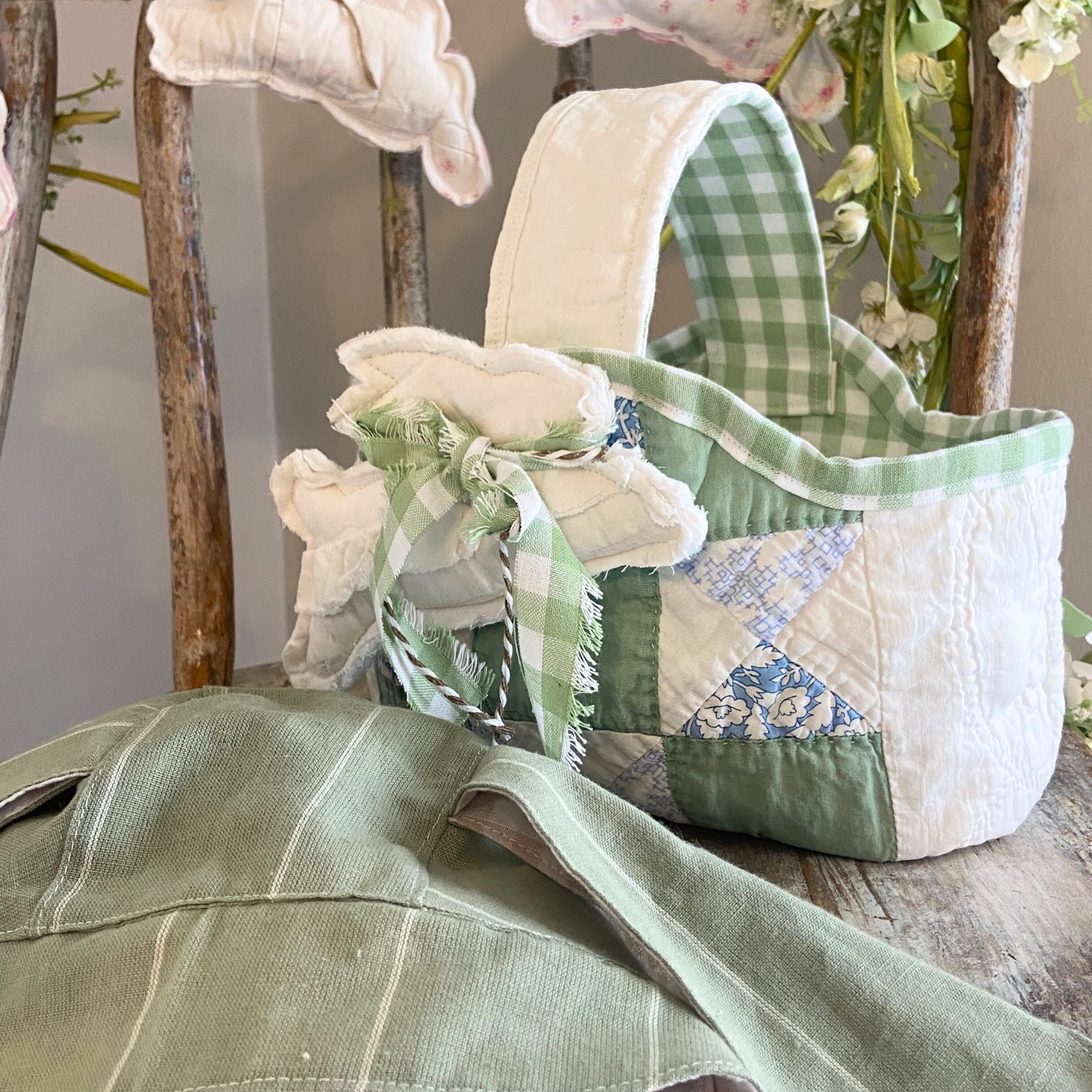 Blue & Green Quilted Easter Basket.