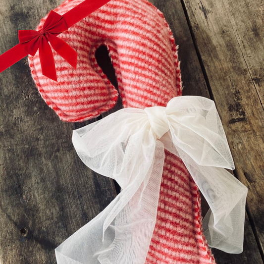Candy Cane Bundle-Vintage Plush Candy Cane, Red Ticking Fabric Wrapped Candy Canes & Candy Cane Waterproof Stickers