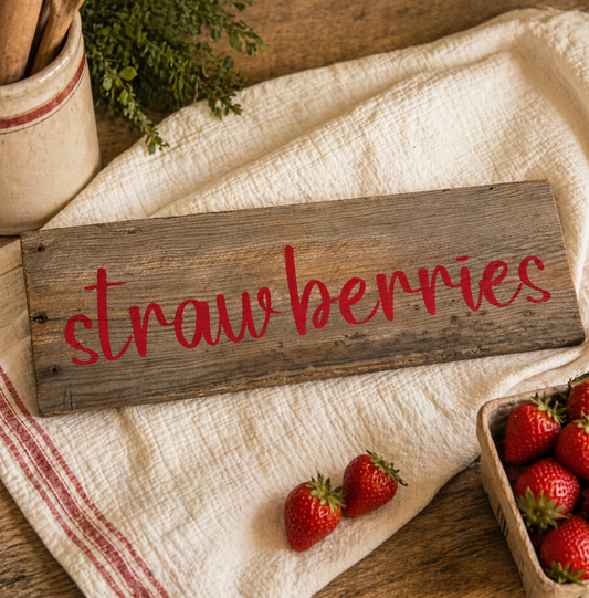 Strawberries Farmstand Sign on Rustic Kentucky Barn Wood