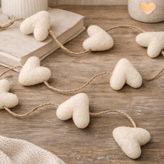 Felt Heart Garland 4 ft-Winter White