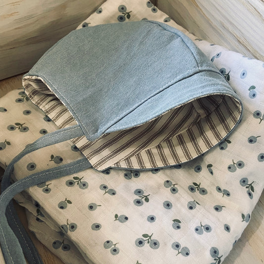 Distressed Denim Blueberry Baby Bonnet