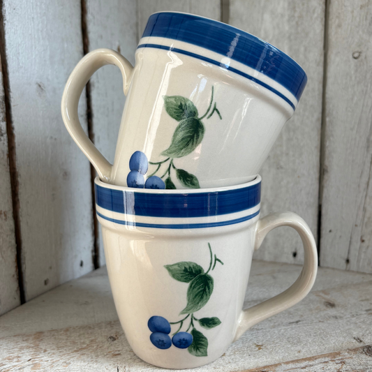 Vintage L.L.Bean Blueberry Stoneware Mug Set (2)-retired