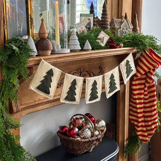 Pine Tree Cabin Banner from Vintage Wool Blanket & Soft Corduroy