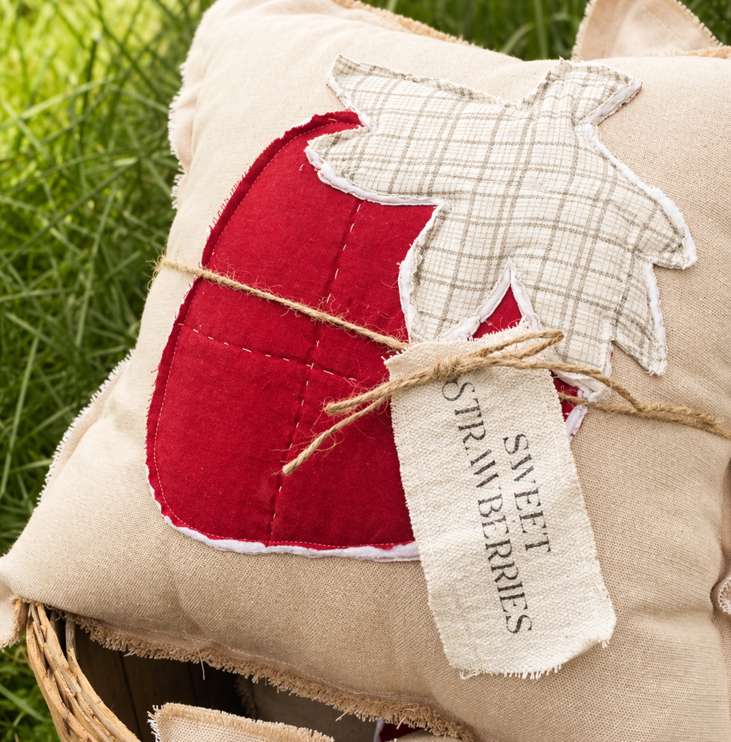 Sweet Strawberry Farmhouse Pillow –14” x 14”