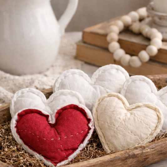 Vintage Quilt Heart Bowl Fillers – Set of Five