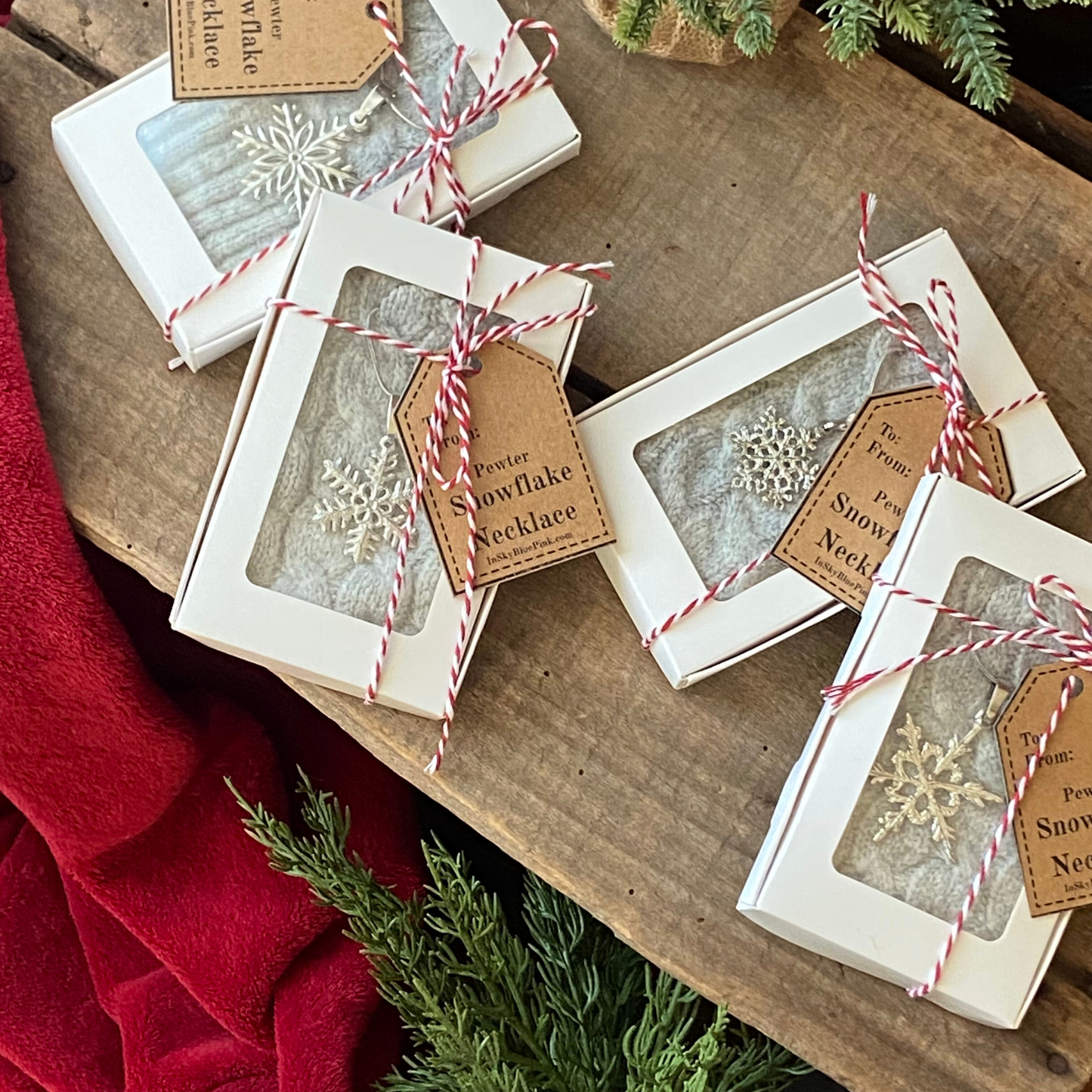 Small Pewter Snowflake Pendant w/ 26" Adjustable Rhodium Chain