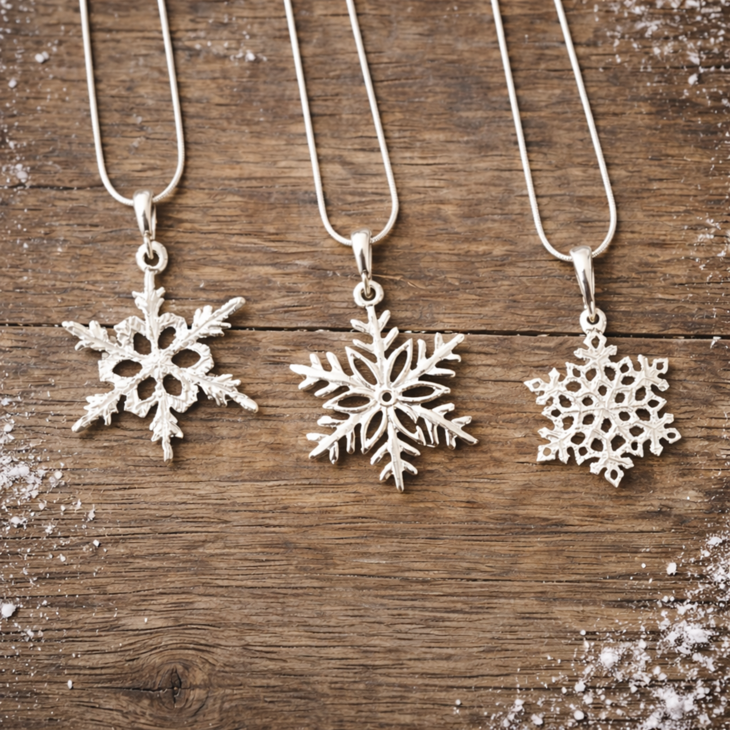 Small Pewter Snowflake Pendant w/ 26" Adjustable Rhodium Chain