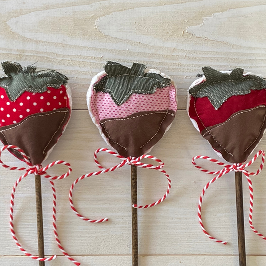 Fabric Strawberries Dipped in Chocolate on Sticks