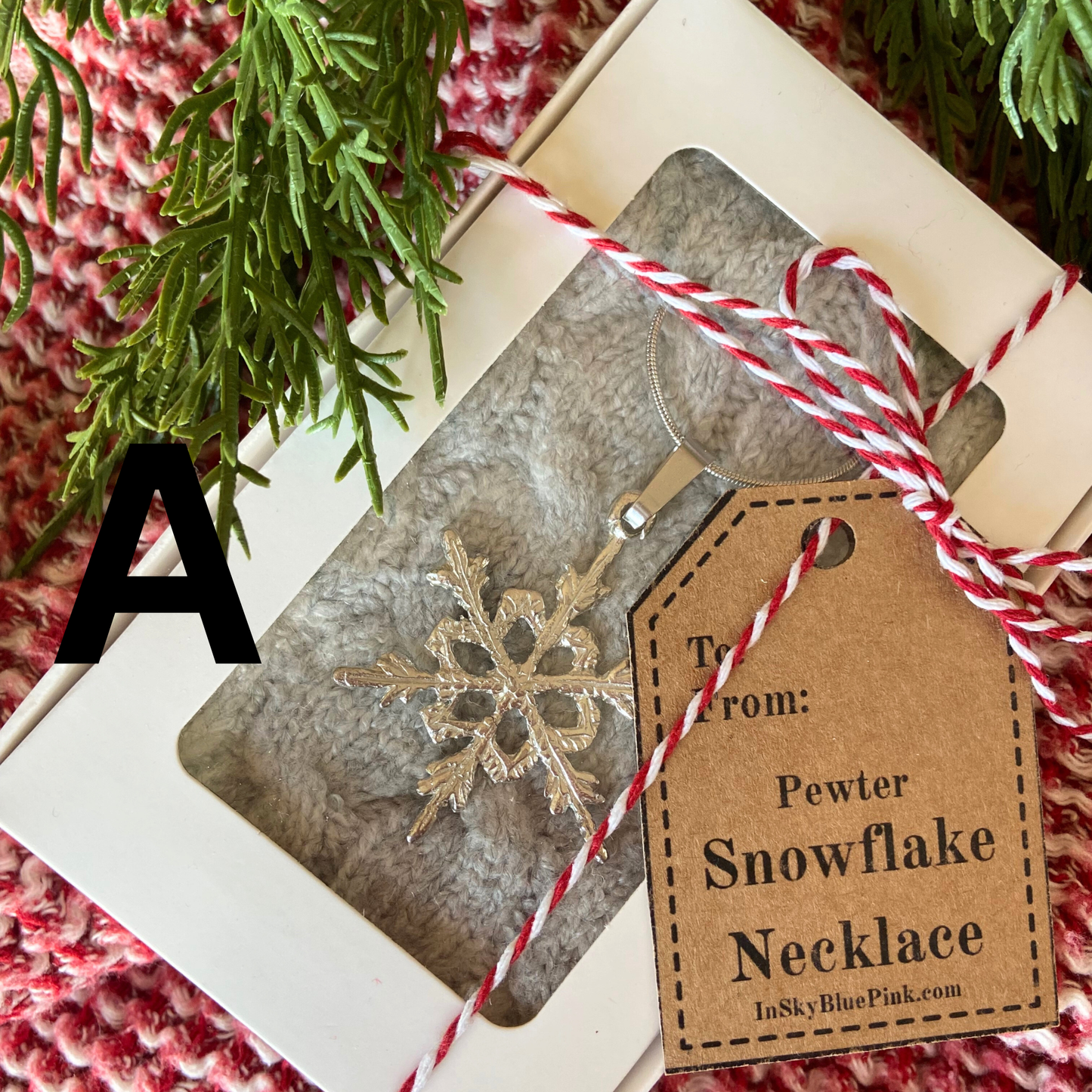 Small Pewter Snowflake Pendant w/ 26" Adjustable Rhodium Chain