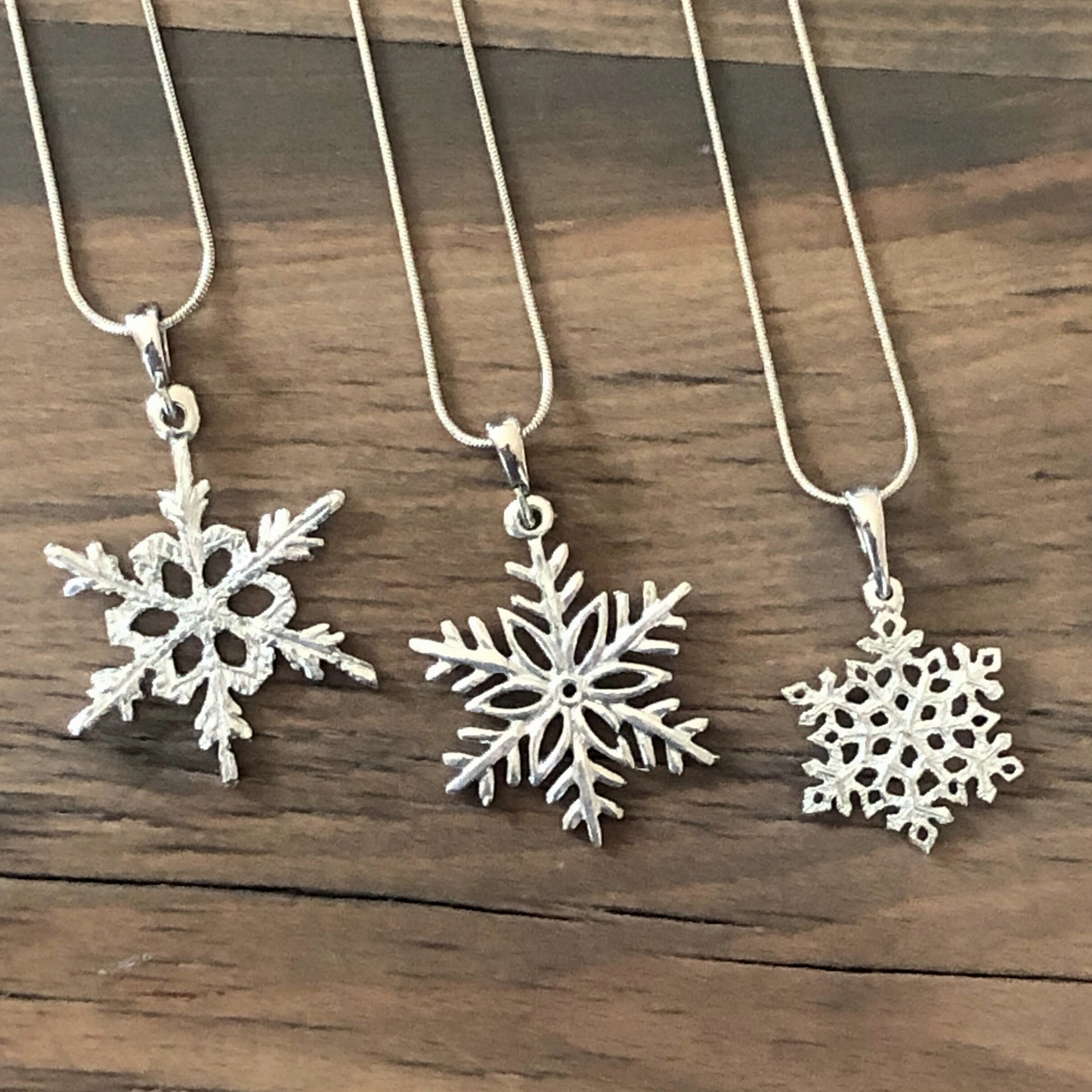 Small Pewter Snowflake Pendant w/ 26" Adjustable Rhodium Chain