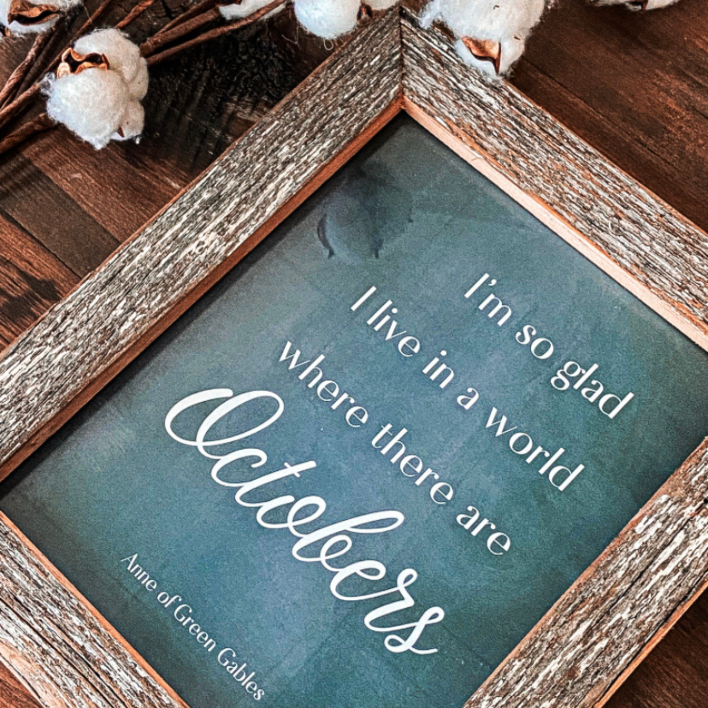 Reclaimed Wood Frame 8 x 10 & Green Chalkboard Print “I love fall”