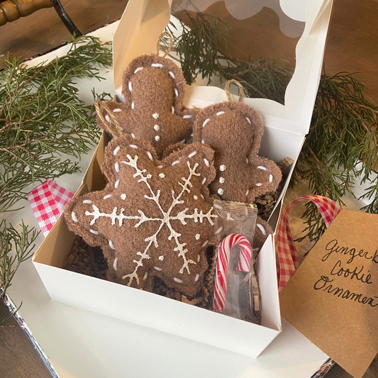 Gingerbread Cookie Ornaments-set of 3 from Repurposed Vintage Wool Blanket
